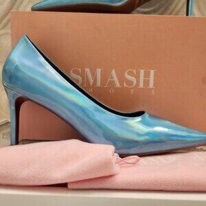 SMASH SHOES Women's Sophia Pointed Toe Pumps In Blue Holographic Heels sz 13 NIB